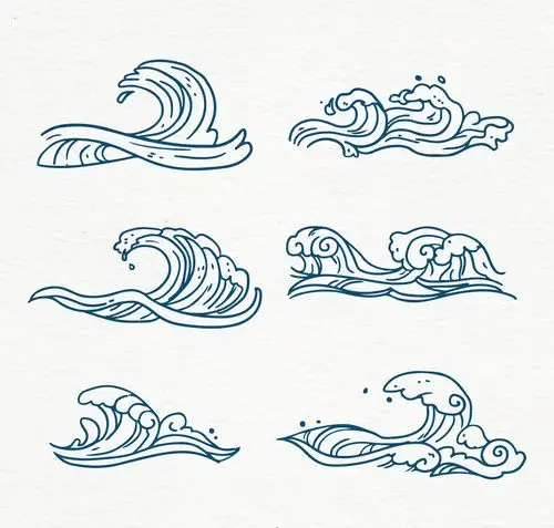6款手绘蓝色海浪矢量素材