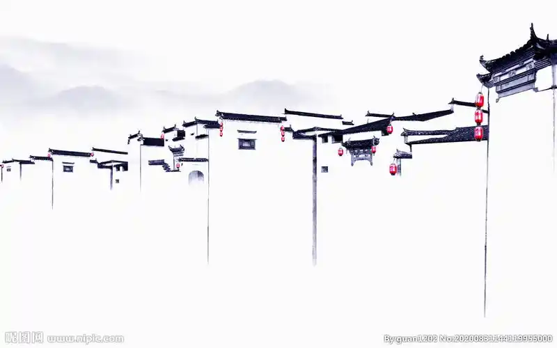 新中式徽派建筑马头墙山水背景墙图片