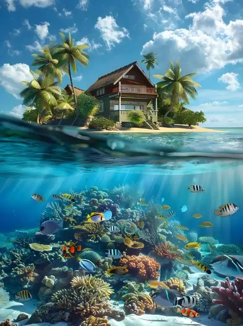 分享一组治愈系海底世界:五彩斑斓的鱼儿在水底游着