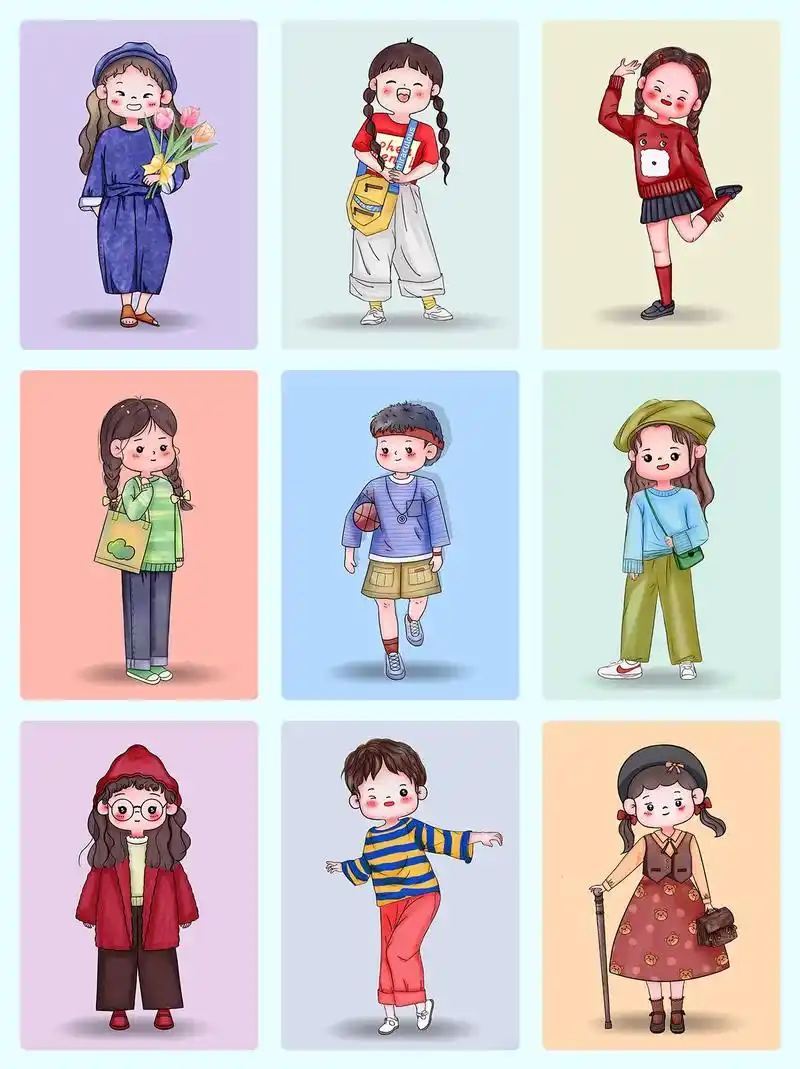 每日一画画|q版卡通现代人物全身像练习.#每日一画 #热点 - 抖音