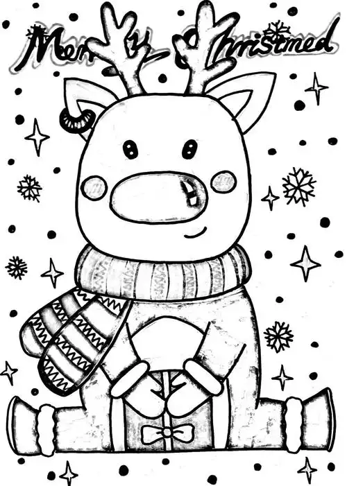 圣诞麋鹿线上美术儿童画线描分享