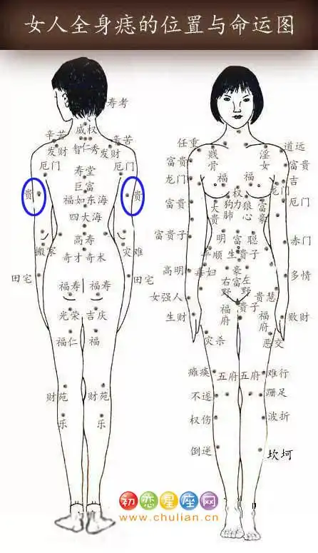 贵痣:也就是说这个位置长痣的女人,不仅一生比较幸运有福气,而且身体