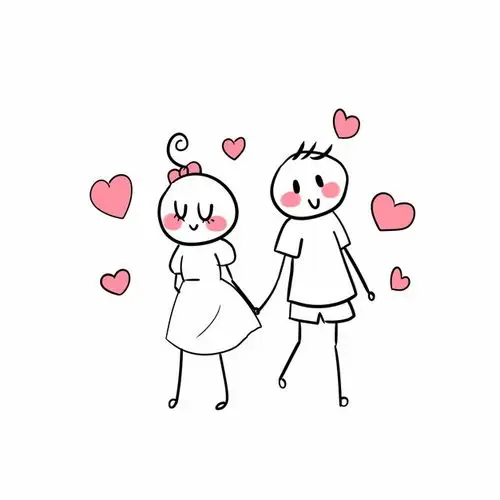 卡通线条情侣手牵手png图片素材