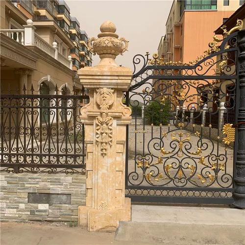 石雕欧式门柱黄金麻花岗岩别墅庭院门口柱子石柱大理石装饰