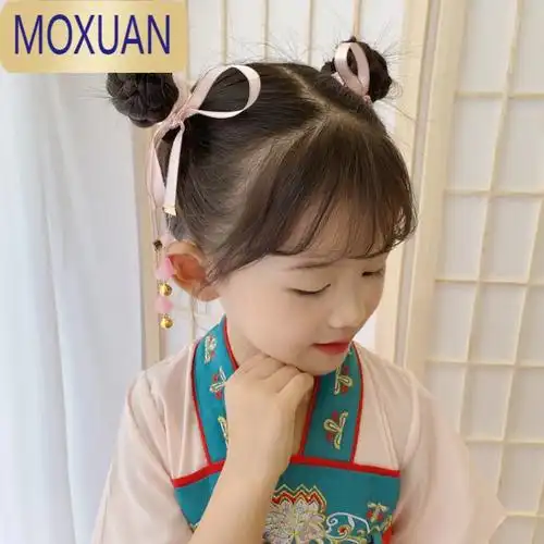 moxuan女童新年汉服铃铛丸子头宝宝编发头绳发带女儿童古风过年头饰发