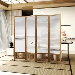 新中式山水屏风折叠移动隔断客厅办公室茶室玄关简易实木禅意屏障