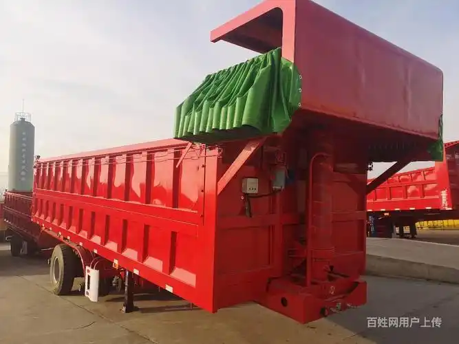 8.5米平板后翻自卸半挂车 前桥提升 电动篷布设计