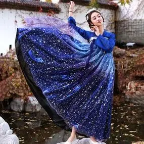 健力运动专营店天猫星空汉服女紫色原创北极星古风齐胸襦裙渐变超仙