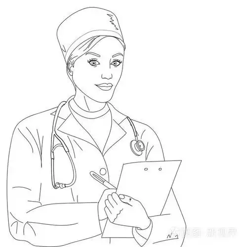 插画 女医生.穿着睡衣和医疗服的女孩.矢量着色.eps