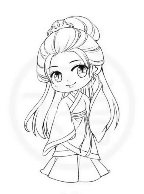 简笔画人物少女可爱古装