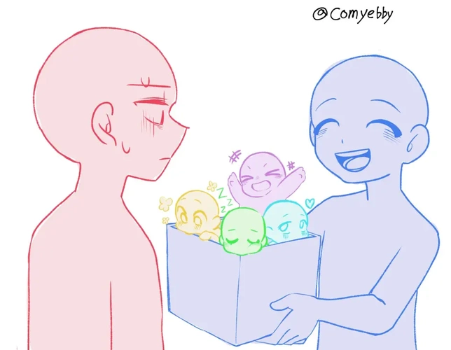 板绘临摹扭蛋盲盒小天使q版双人线稿