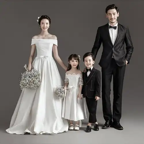 2022展会新款影楼亲子主题服装一家四口全家福英伦风礼服套装