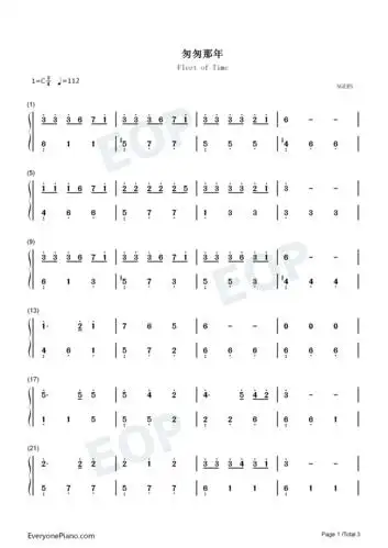 匆匆那年-c调简单版双手简谱预览1