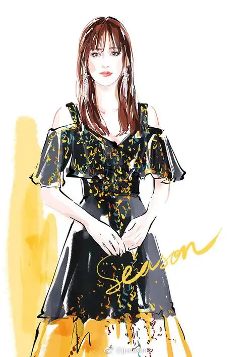 jjseason插画超话 --- @陈乔恩 清新洋溢,春意盎然chris碎花露肩长裙