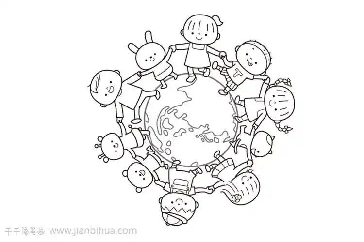 小朋友手拉手简笔画我们是最好的朋友