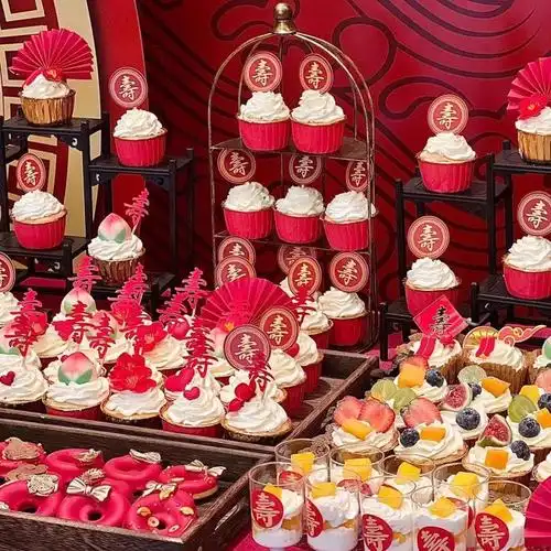 饰插件推推乐贴纸插件祝寿甜品台布置老人寿宴过寿甜品台福寿装