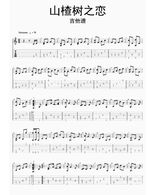 山楂树之恋吉他谱乐谱