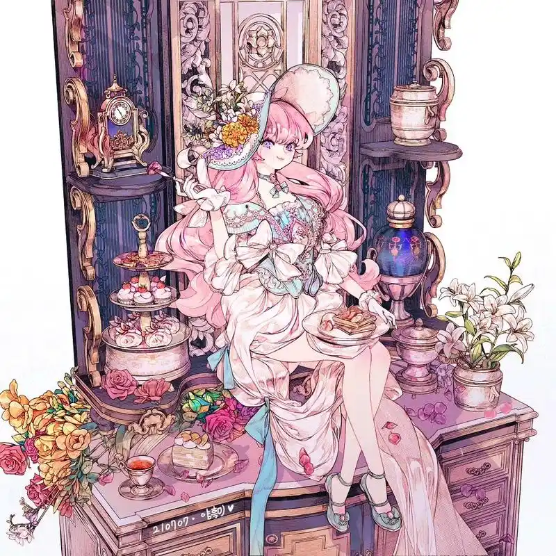 画师lemon89h动漫角色插画欣赏,用纷繁复杂的线条体现人物的华丽与