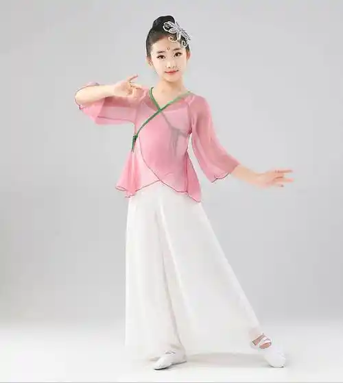 新款古典舞服装儿童儿童古典舞中国风飘逸扇子舞身韵纱衣练功服古典