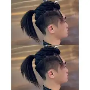 武士头假发男背头马尾帅气韩版补发片前额隐形接长发真发男士假发