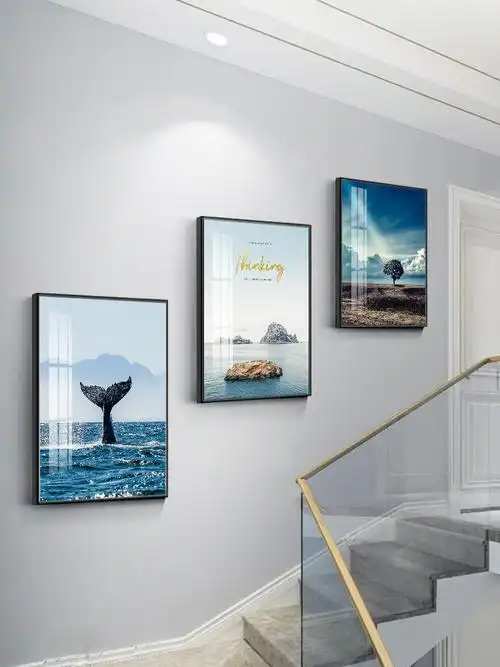 现代简约楼梯挂画复式楼梯走廊墙面装饰画简约三联画客厅玄关挂画