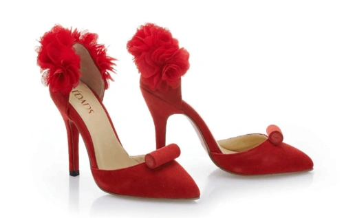 明星最爱真皮尖头红色高跟鞋婚鞋