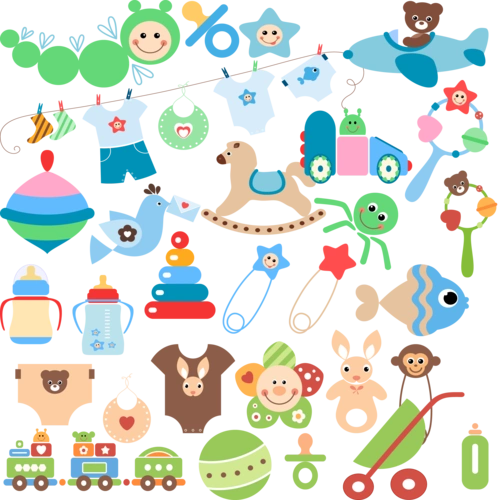 手绘粉嫩可爱的婴儿用品图片
