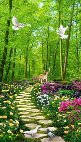 5d钻石画玄关过道走廊竖版高清清新树林小路点钻十字绣满钻全贴