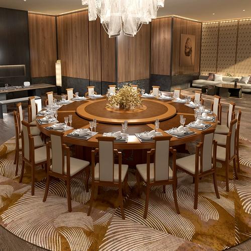 新品酒店电动餐桌大圆桌15人20人新中式会所饭店包厢w岩板转盘桌