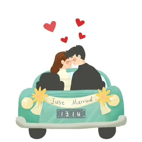 扁平卡通人物情侣浪漫开车元素gif婚礼元素[gif]