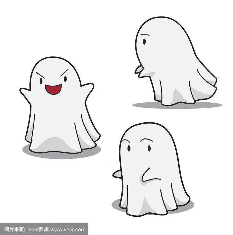 万圣节人物设置可爱的幽灵卡通矢量插图描边