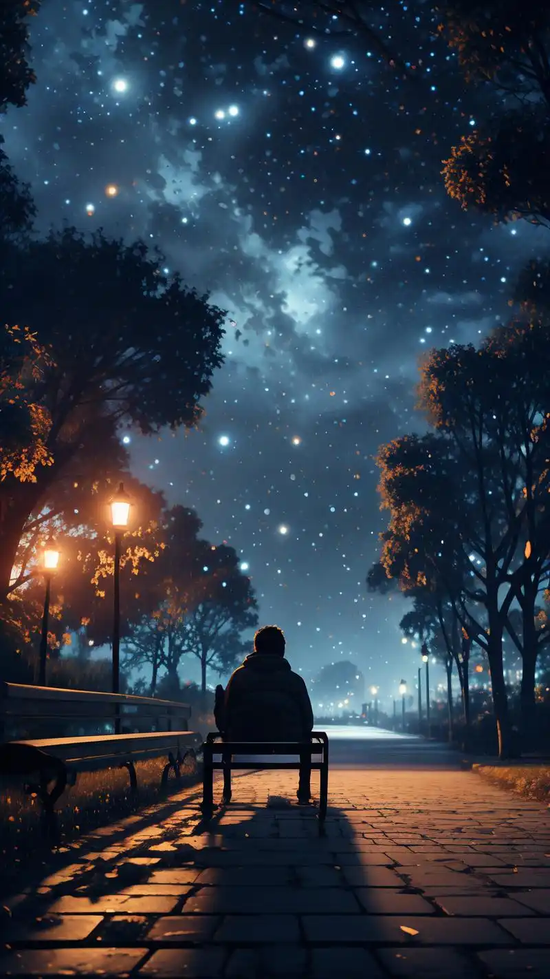 92夜晚灯光下的伤感心碎壁纸91 在寂静的夜晚,灯光映照出无尽的