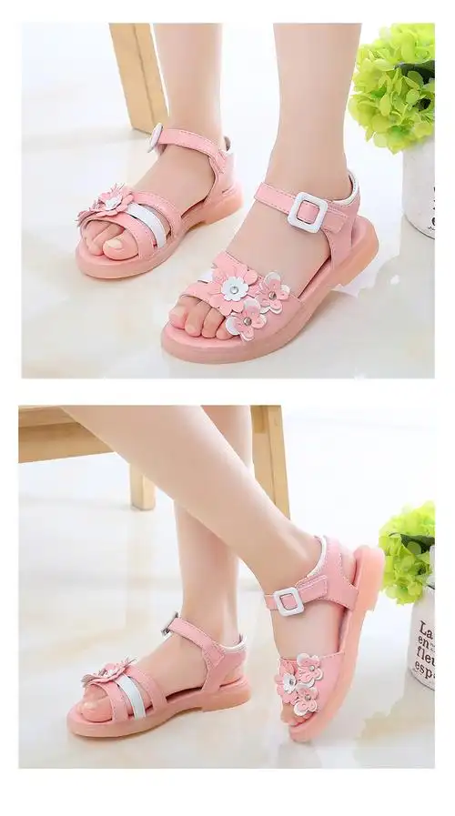 女童凉鞋2020夏季新款小女孩蝴蝶结公主凉鞋儿童露趾软底碎花童鞋