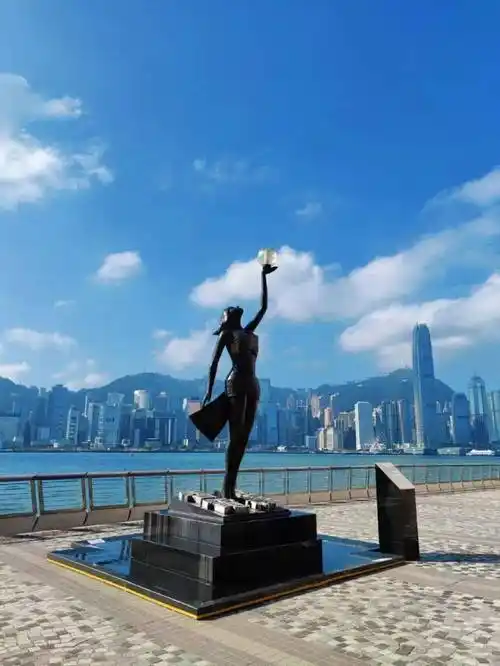 沿着星光大道漫步,远眺对面的香港会展中心,一直走下去,快到尽头的