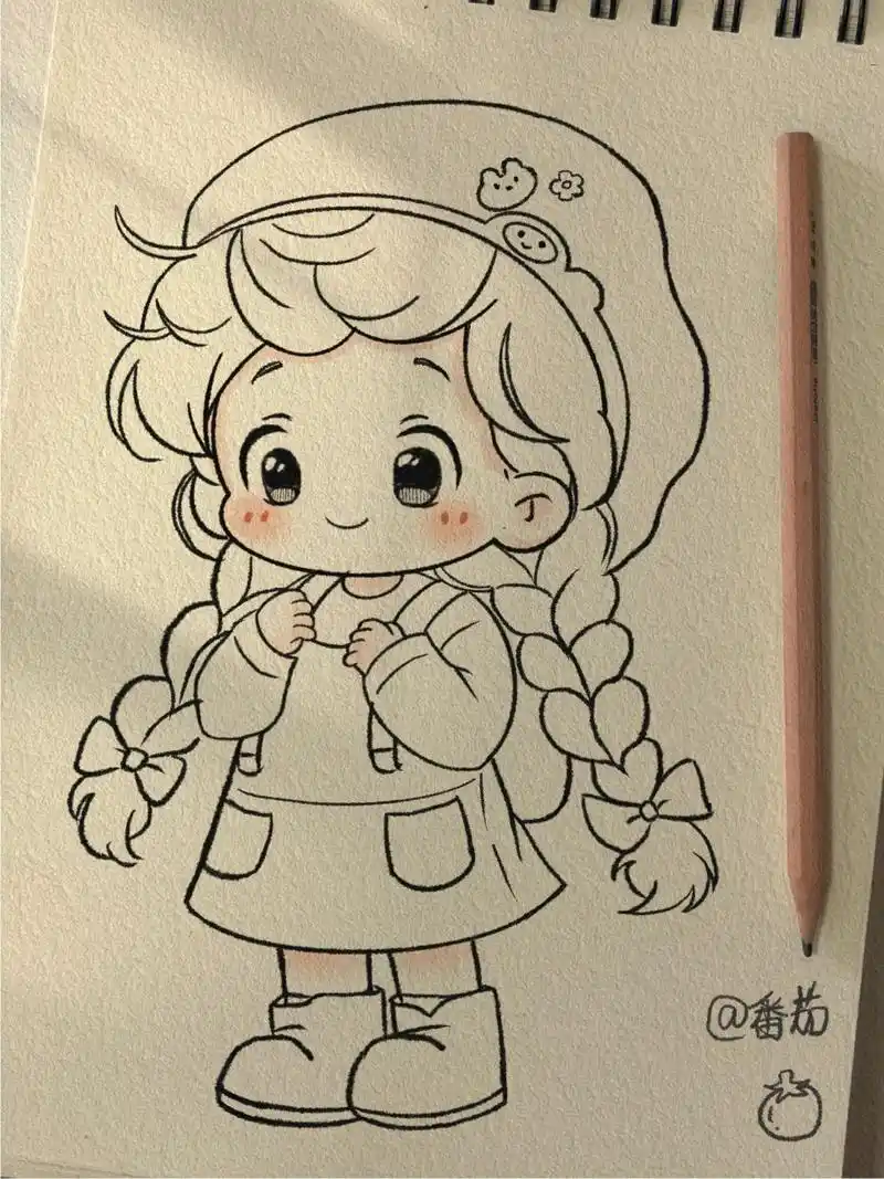 绘画过程/又是背书包的一天 图为临摹 原图好像是ai生成的 看着好可爱