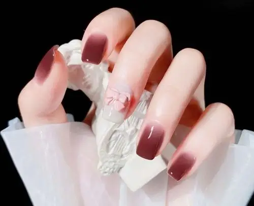 2021新款跳色立体蝴蝶结美甲,图片,短指甲-lomo美甲