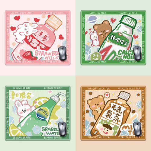 鼠标垫小可爱卡通办公写字桌垫防滑冰淇淋果汁草莓手绘键盘垫女生