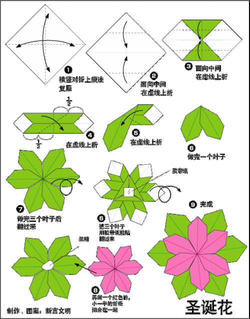 手工折纸大全-蒲城教育文学网简单莲花的折纸方法图解 含花朵和叶子的