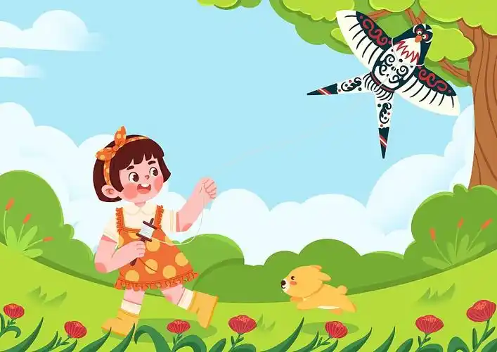 春分,可爱的小女孩,放风筝,春天,节气图片