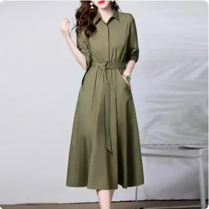 收腰显瘦气质名媛长袖级感韩波连衣裙女装裙子潮新款春秋季