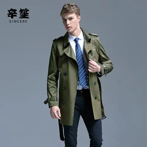 一折男风衣短款_新品男士短款风衣外套英伦时尚春秋双排扣韩版修身