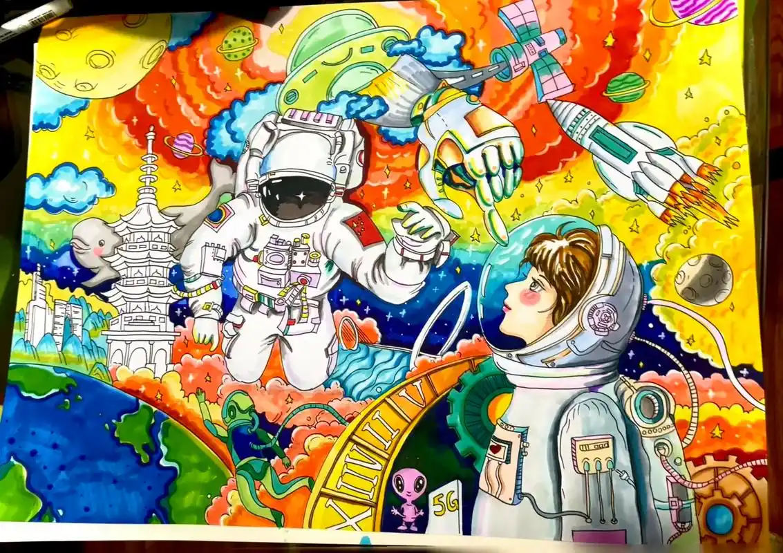 科幻画#航天梦 #全国一等奖科幻画 - 抖音