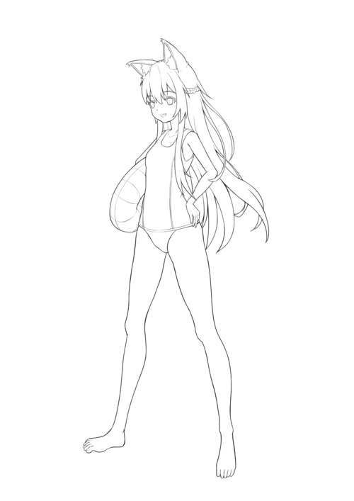 线稿,原创,死库水,兽耳,动漫美少女,动漫美女兽耳娘