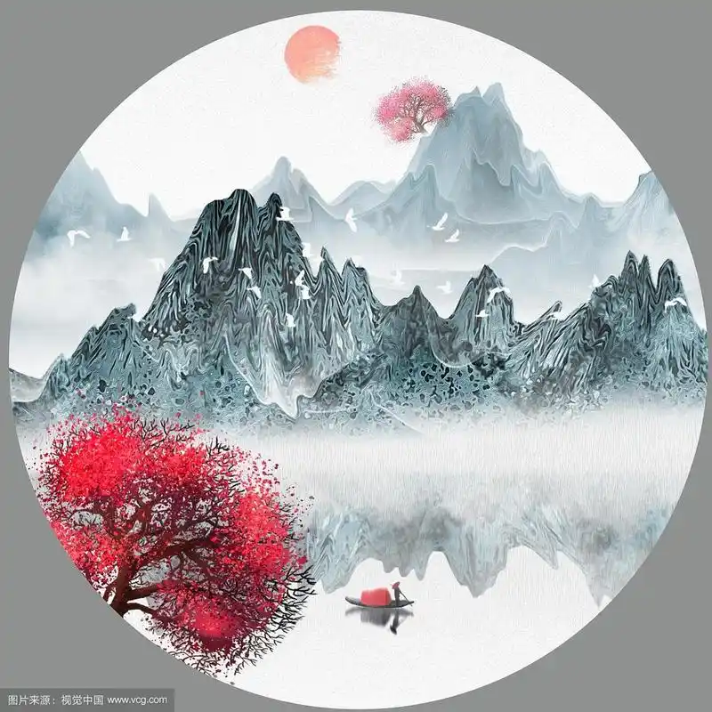 手绘中国风意境水墨山水风景画