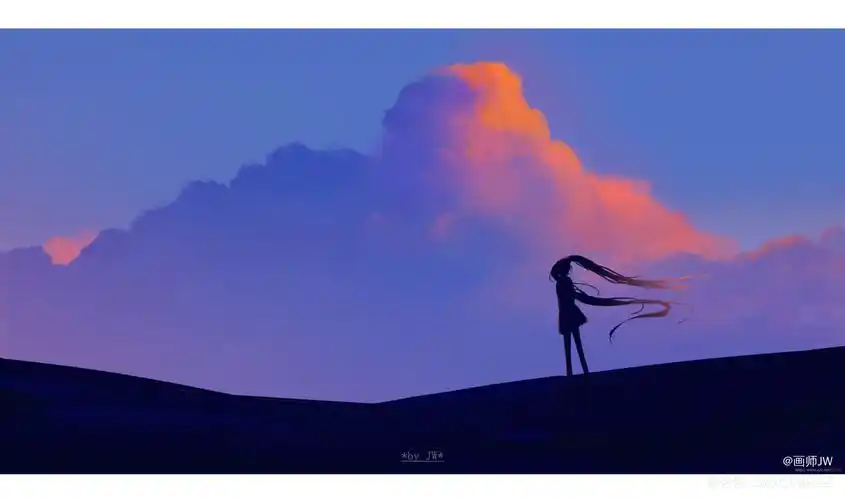 彩云如你般温柔._初音未来手绘日系插画板绘插画壁纸绘画原创绘画作品