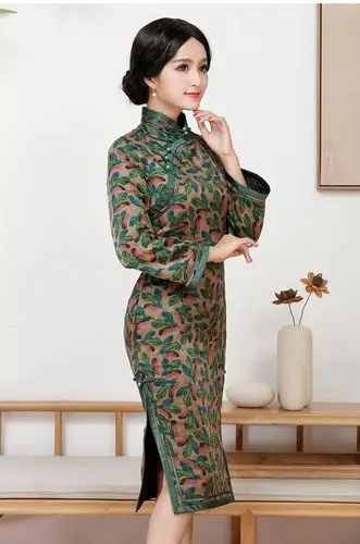 秋冬新款改良时尚真丝香云纱夹棉修身优雅民族风精品 - 伊人旗袍