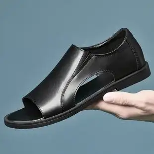 高档季夏凉鞋男士休闲真3软底镂空皮7码i牛皮夏天青少年沙滩洞奢