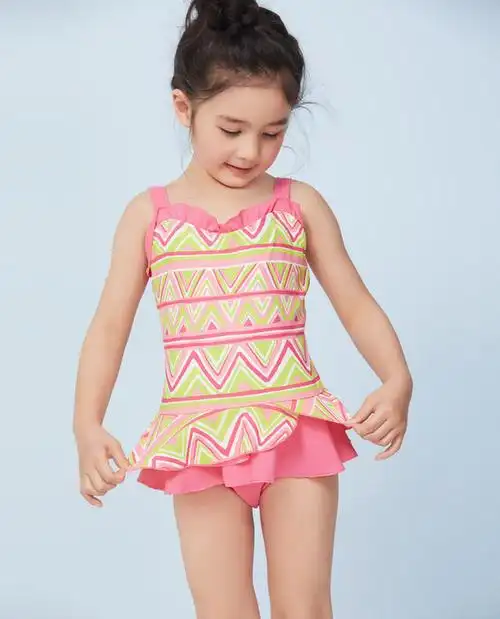 aimer kids爱慕儿童炫彩几何小女孩连体泳衣
