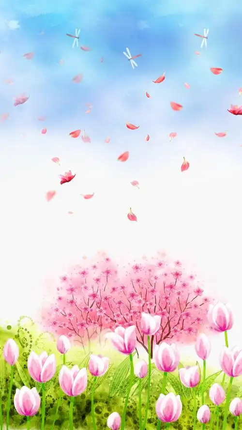 蓝天绿地桃花ps源文件h5背景素材