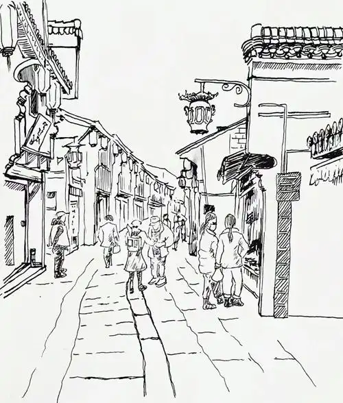 每日一画day204钢笔速写古镇街道